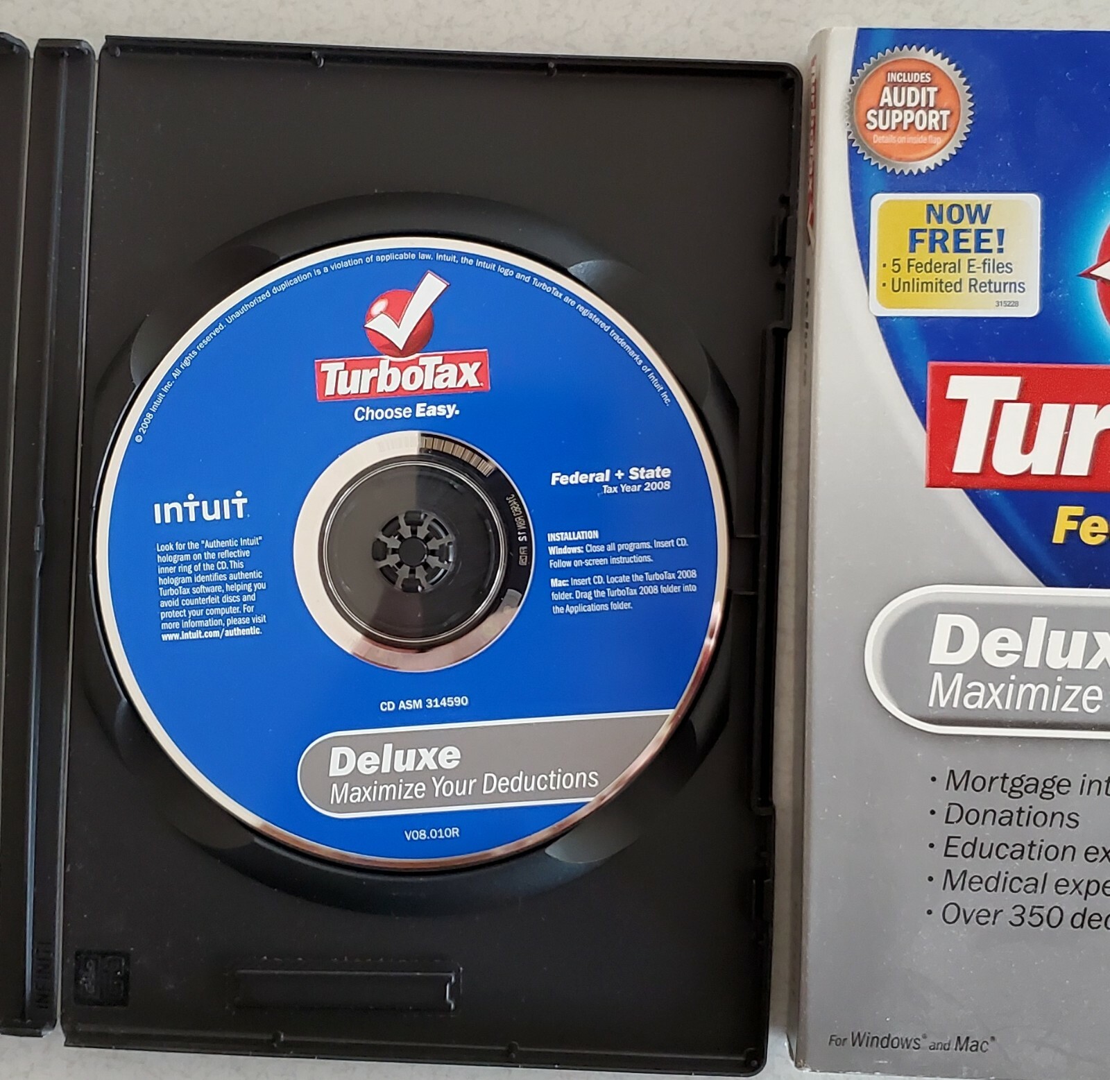 3 CDs for FEDERAL RETURN 2007 2008 2009 TURBOTAX Deluxe CD Windows & Mac