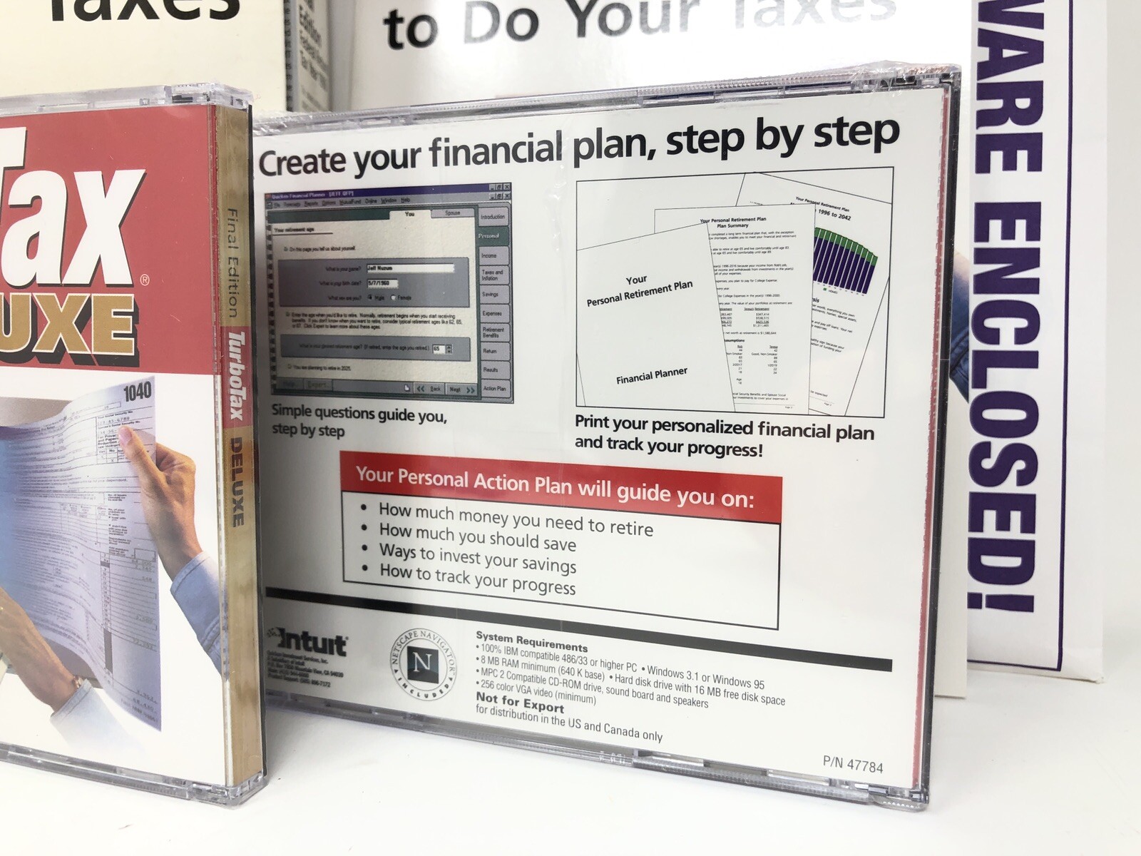 TurboTax Deluxe QuickStart Final Edition 1996 Tax Year Windows 95 Sealed CDs