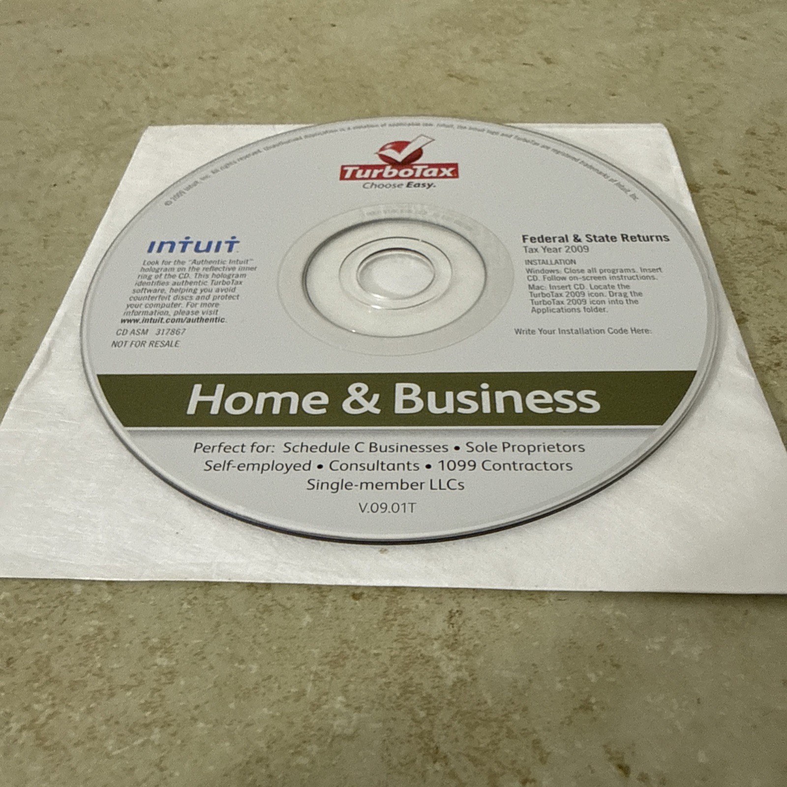 Turbotax Home and Business 2009 Federal & State Schedule C For Windows & Mac