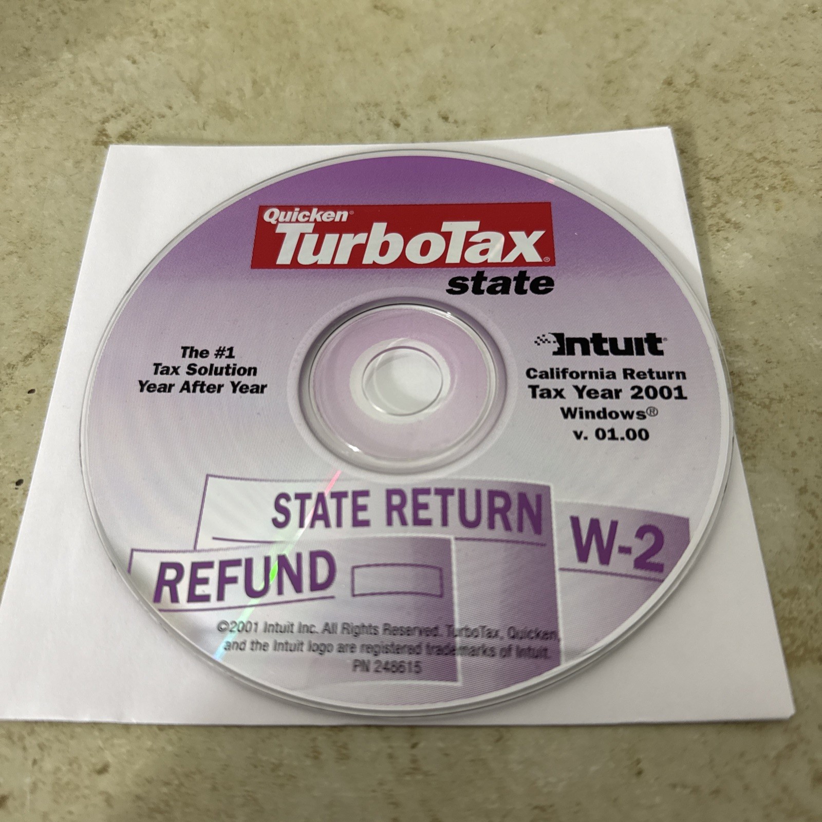 Intuit Quicken TurboTax State Tax Year 2001 Refund State Return W-2