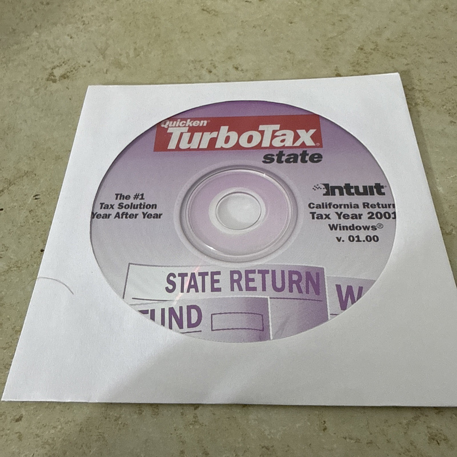 Intuit Quicken TurboTax State Tax Year 2001 Refund State Return W-2
