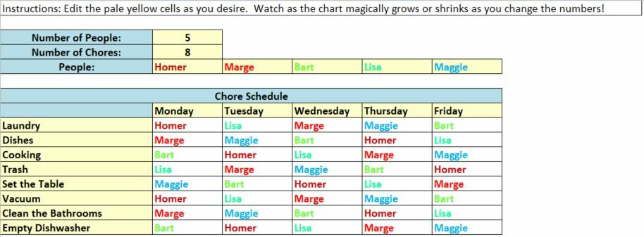 Daily Chore Rotation Excel Template