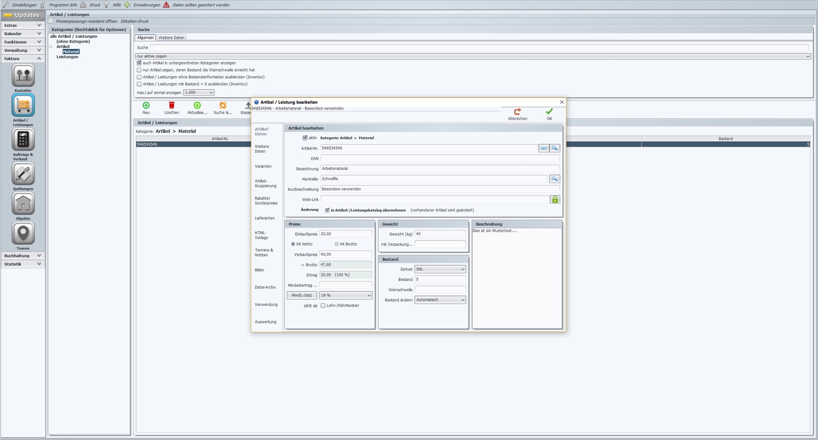 Software for craftsmen, writing offers, creating invoices network 10 PC