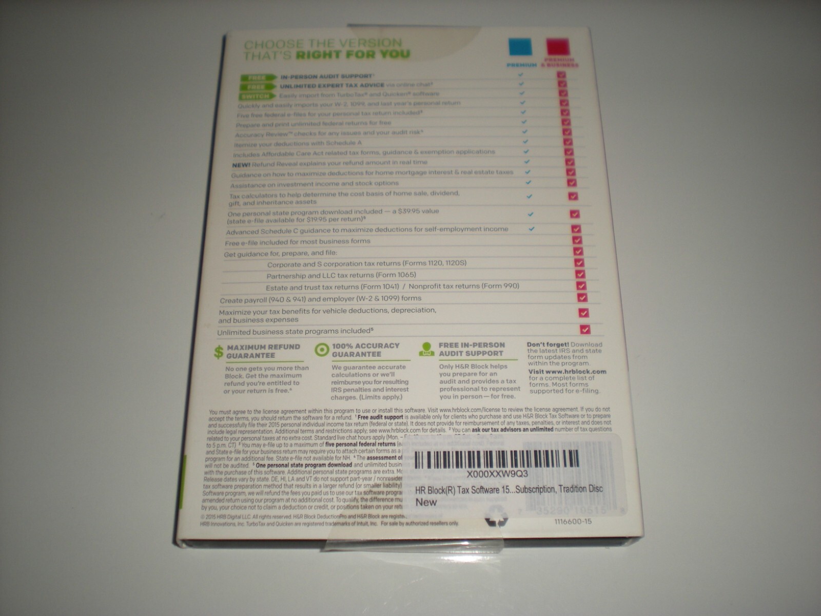 H&R Block 2015 Premium & Business. Compare to Turbotax 2015 Business. Sealed CD