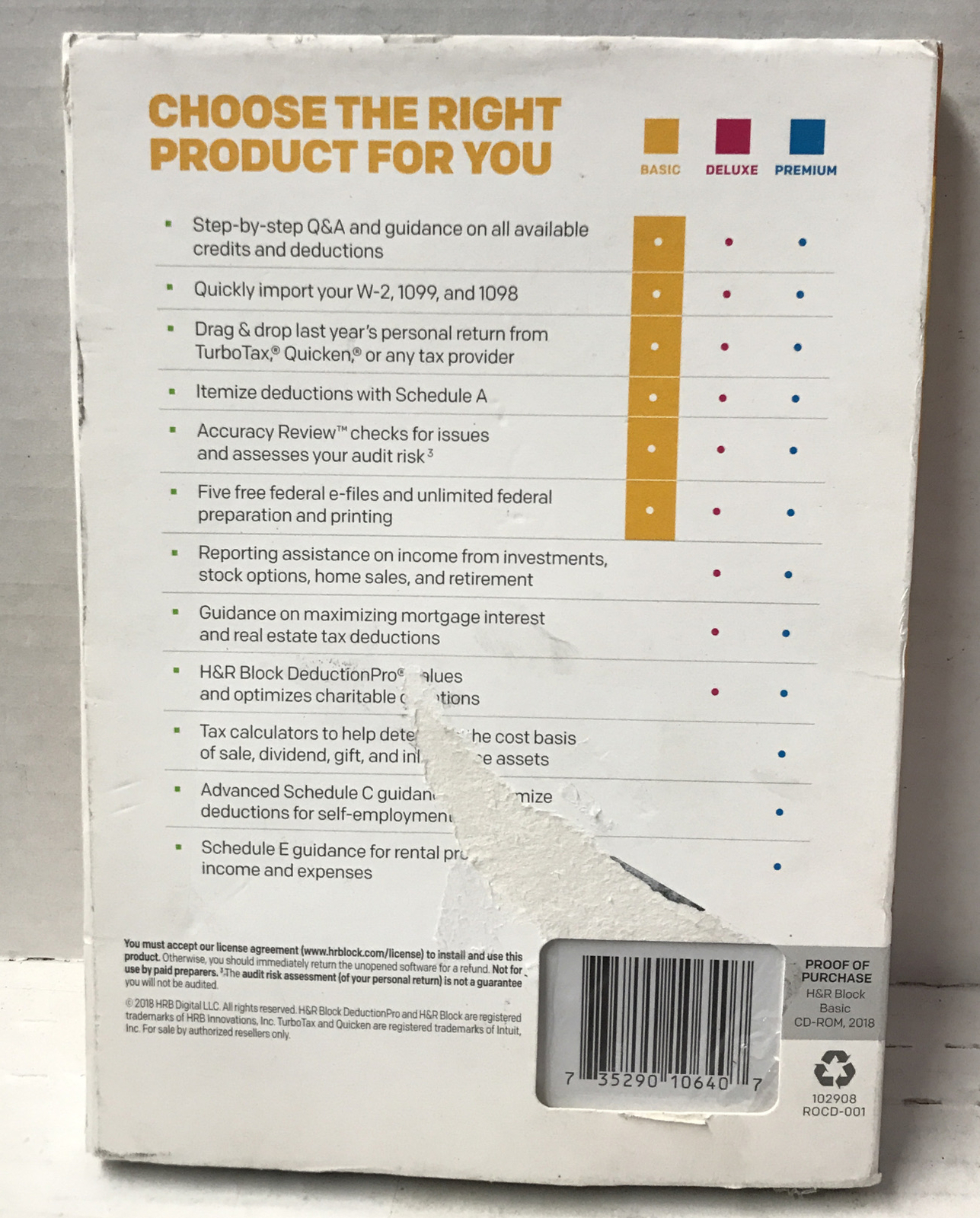 🌎 H&R Block Basic 2018 Simple Tax Solutions Tax Software,New ‼️