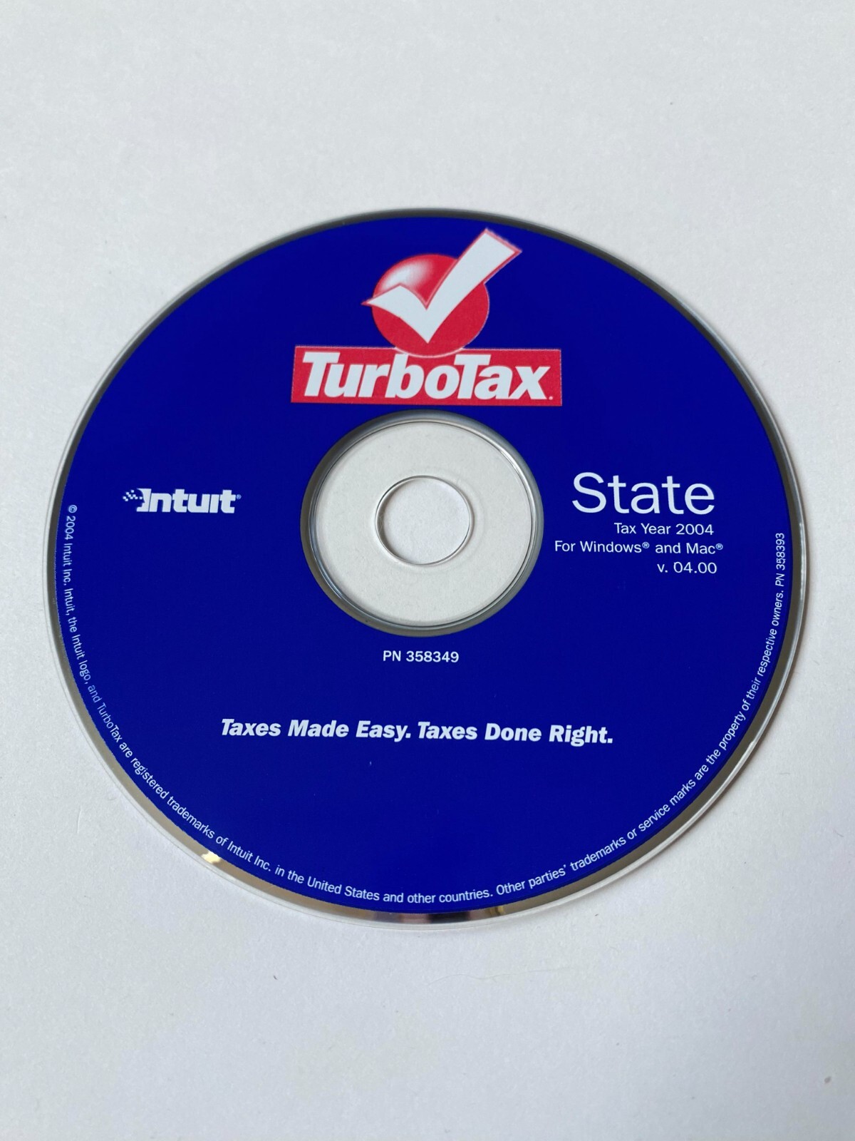 Turbotax 2004 State Turbo Tax – No more Efile PN 358349 Windows and Ma VERY GOOD