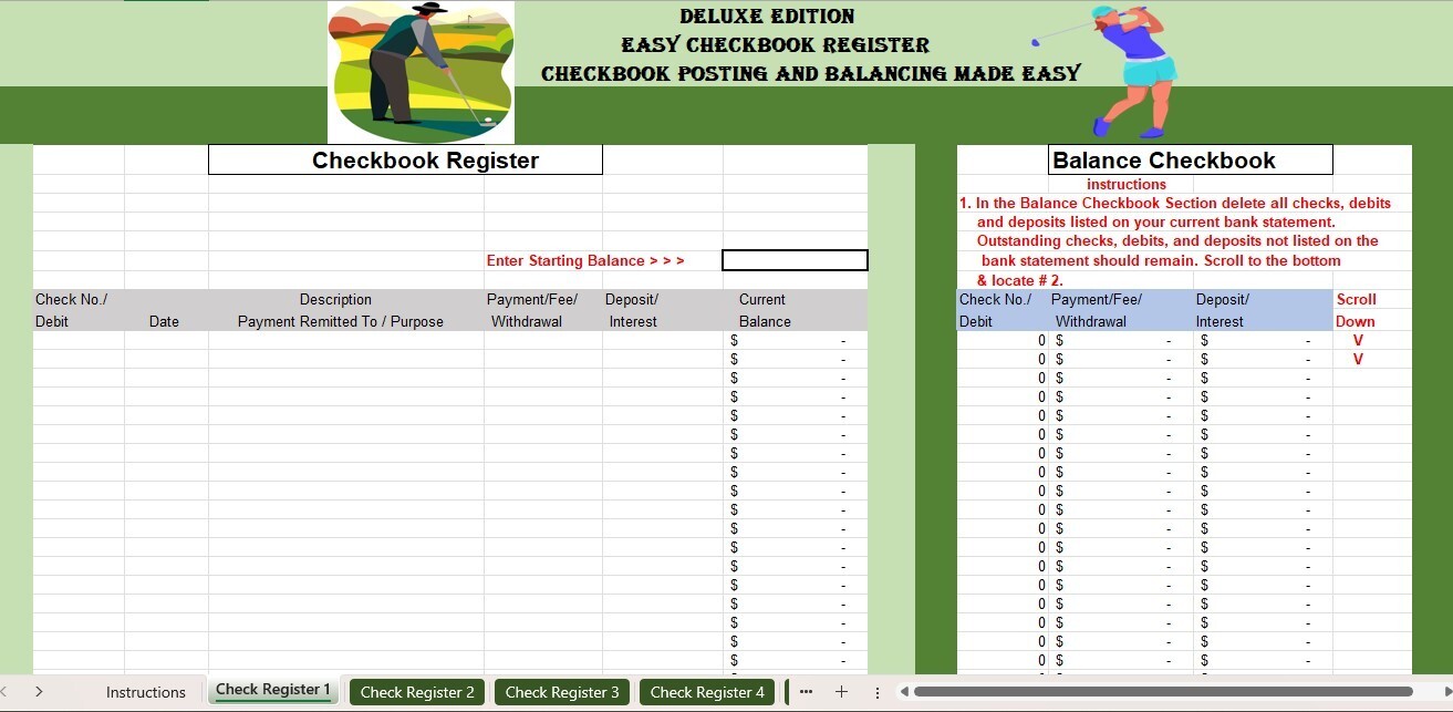 Checkbook Register Excel Spreadsheet, For PC or Android + FREE Budget Template