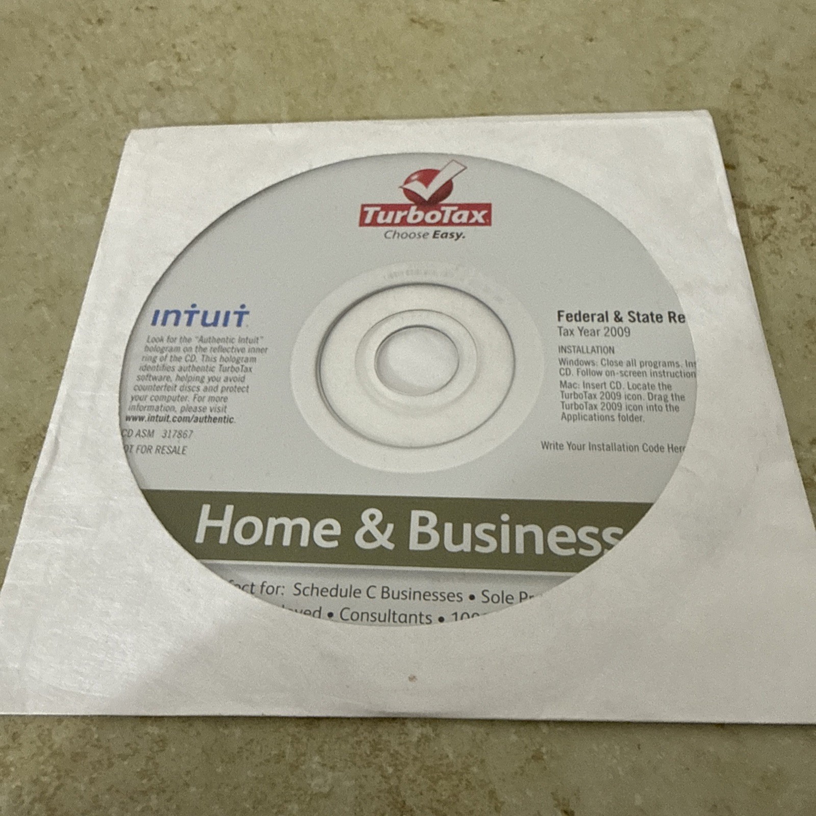 Turbotax Home and Business 2009 Federal & State Schedule C For Windows & Mac