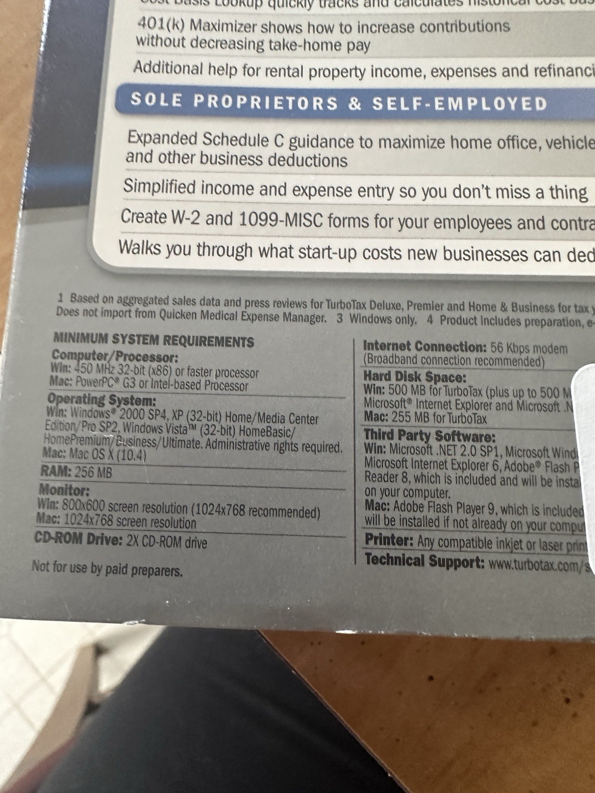 Turbotax 2008 Deluxe Federal plus state 2008 Turbo tax For Window’s And Mac