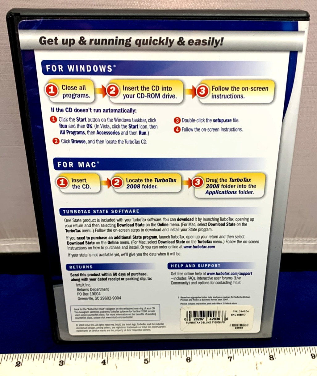 Intuit TurboTax Deluxe 2008 Federal + State for Windows & MAC