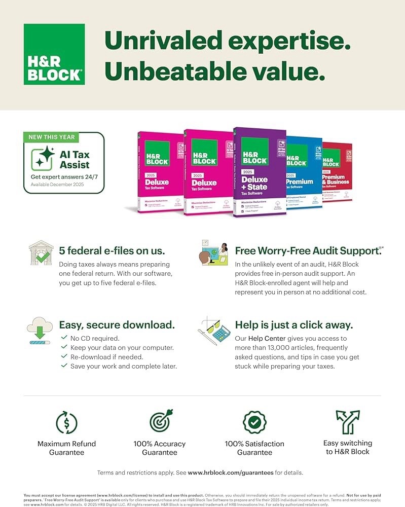 H&R Block Tax Software Deluxe 2025 PC/Mac [Key Card]