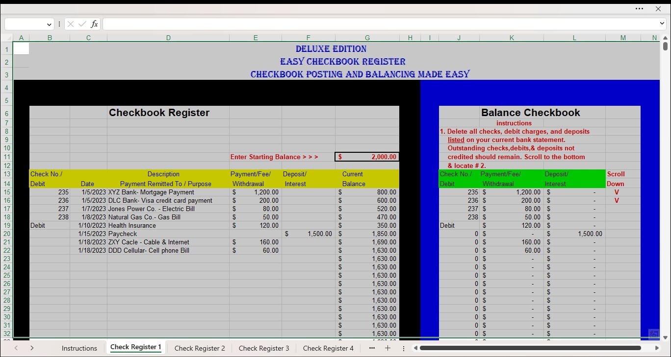 Car Maintenance Tracker Excel Spreadsheet, for PC or Android +FREE Checkbook Reg