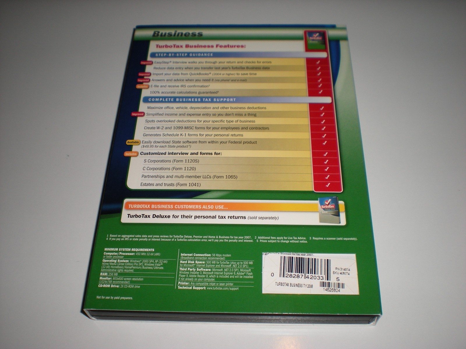 Turbotax 2008 Business Corporate. New in box. For Corporations. Not for personal