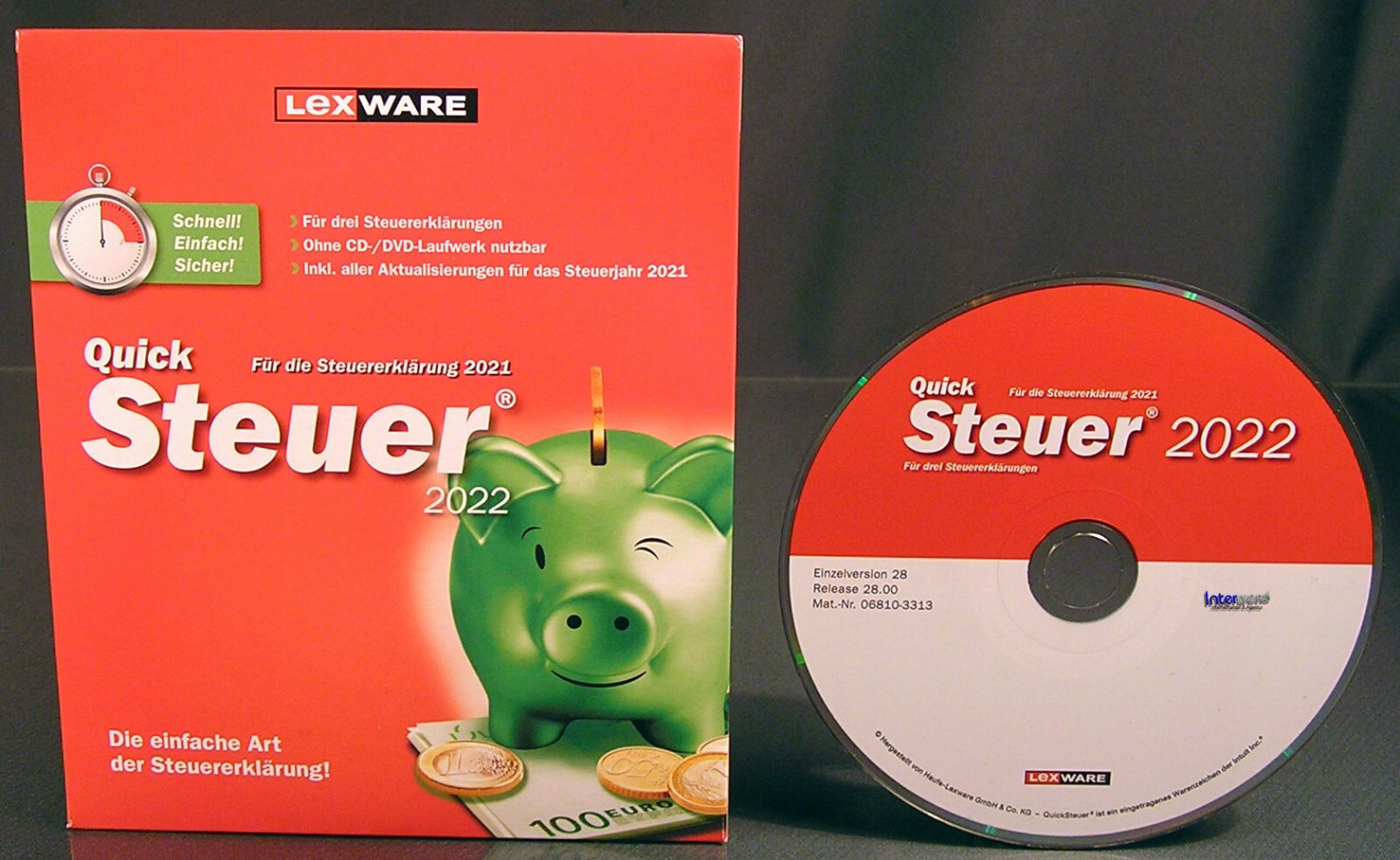 Lexware QuickSteuer 2022 Vollversion Box, CD, Handbuch (PDF) Steuerjahr 2021 NEU
