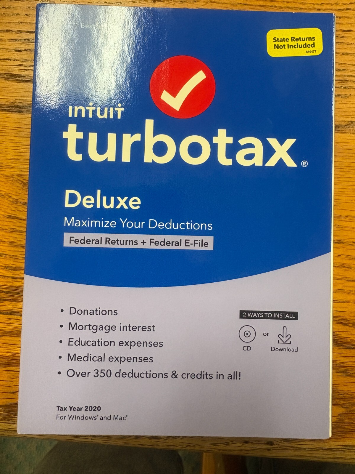 TurboTax DELUXE 2020 Federal Return Efile Windows /Mac CD / Download -No State