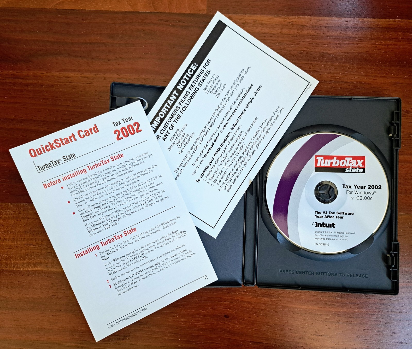 TurboTax Deluxe Software, 2002 Tax Year, Federal and State Tax CDs, Intuit