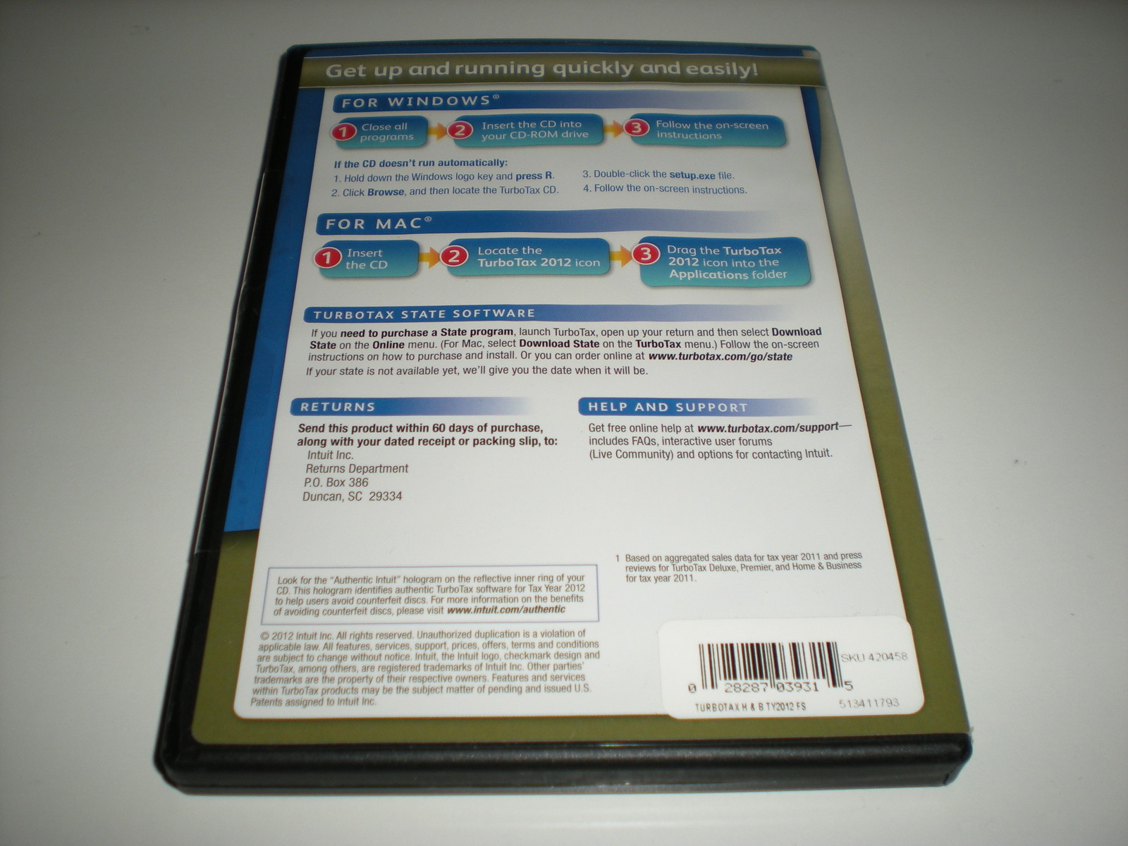 Turbotax 2012 Home & Business w/ state. Ugly Box. New sealed blemished box.