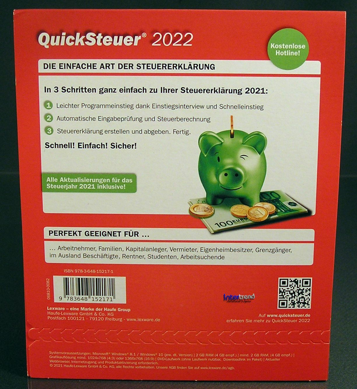 Lexware QuickSteuer 2022 Vollversion Box, CD, Handbuch (PDF) Steuerjahr 2021 NEU