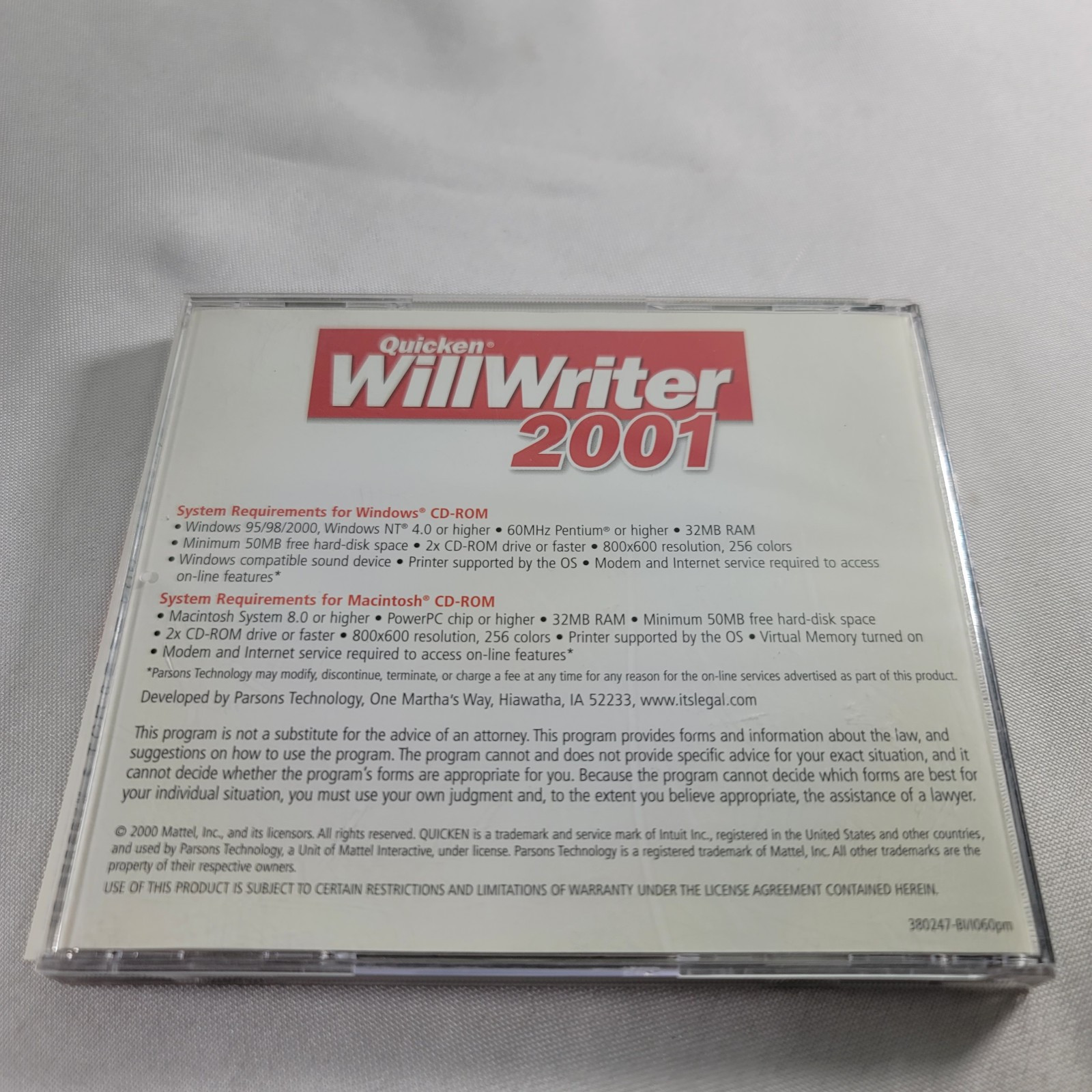 QUICKEN WILLWRITER 2001 PC Software