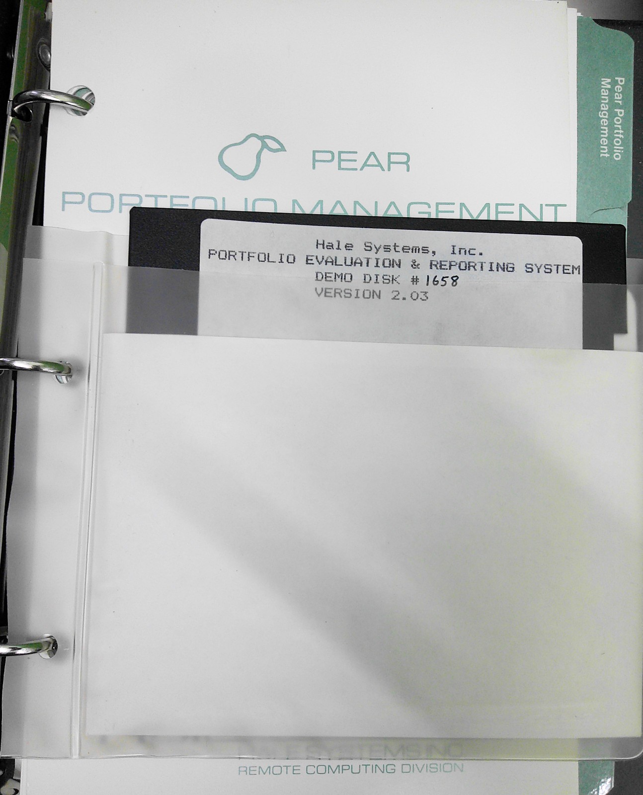 1983 Pear Portfolio Management System, by Hale Systems, Demo program for IBM PCs
