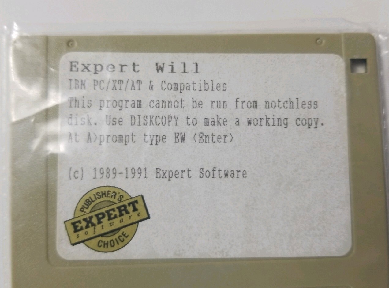 Expert Will Software Computer Program Diskette Floppy Disk 1991