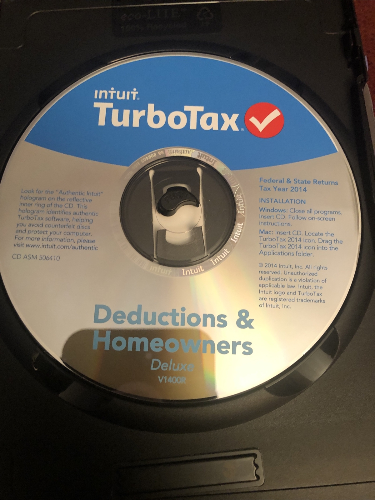 Intuit Turbo Tax 2014 Deluxe Deductions & Homeowners Edition Federal E-File Stat