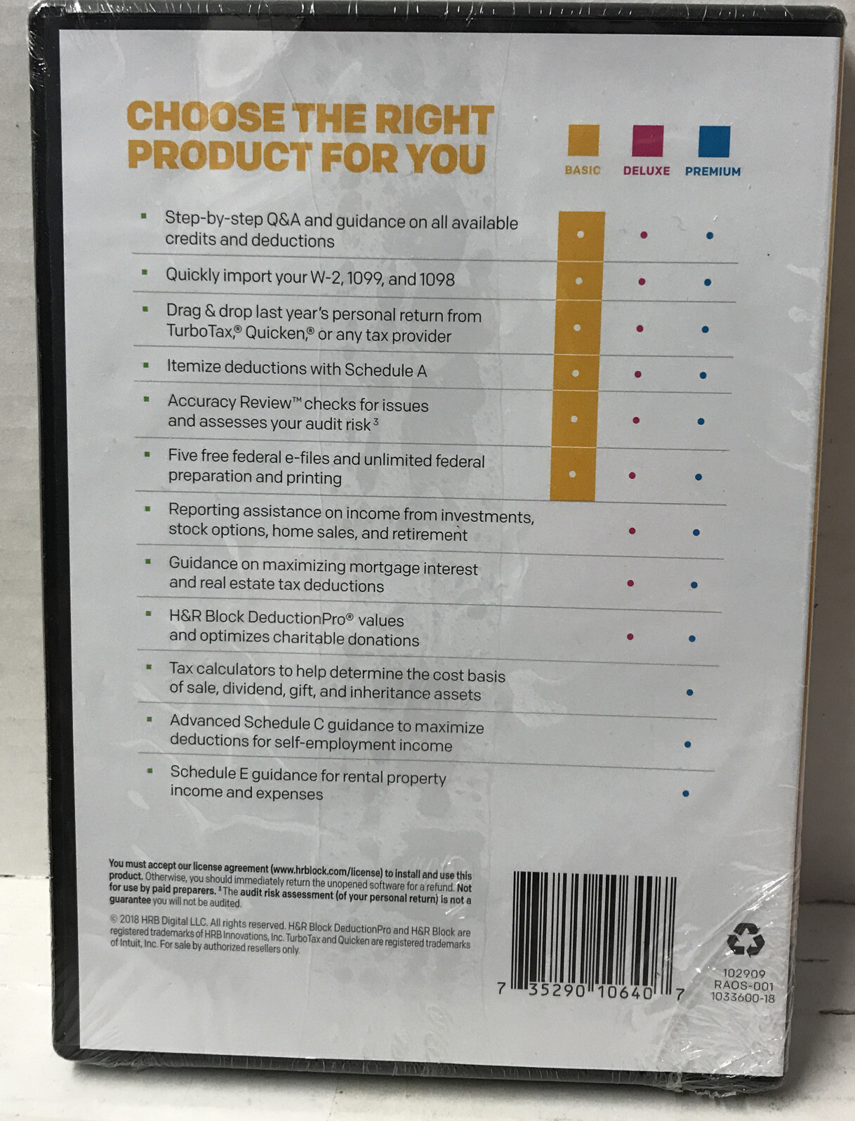 🌎 H&R Block Basic 2018 Simple Tax Solutions Tax Software,New ‼️