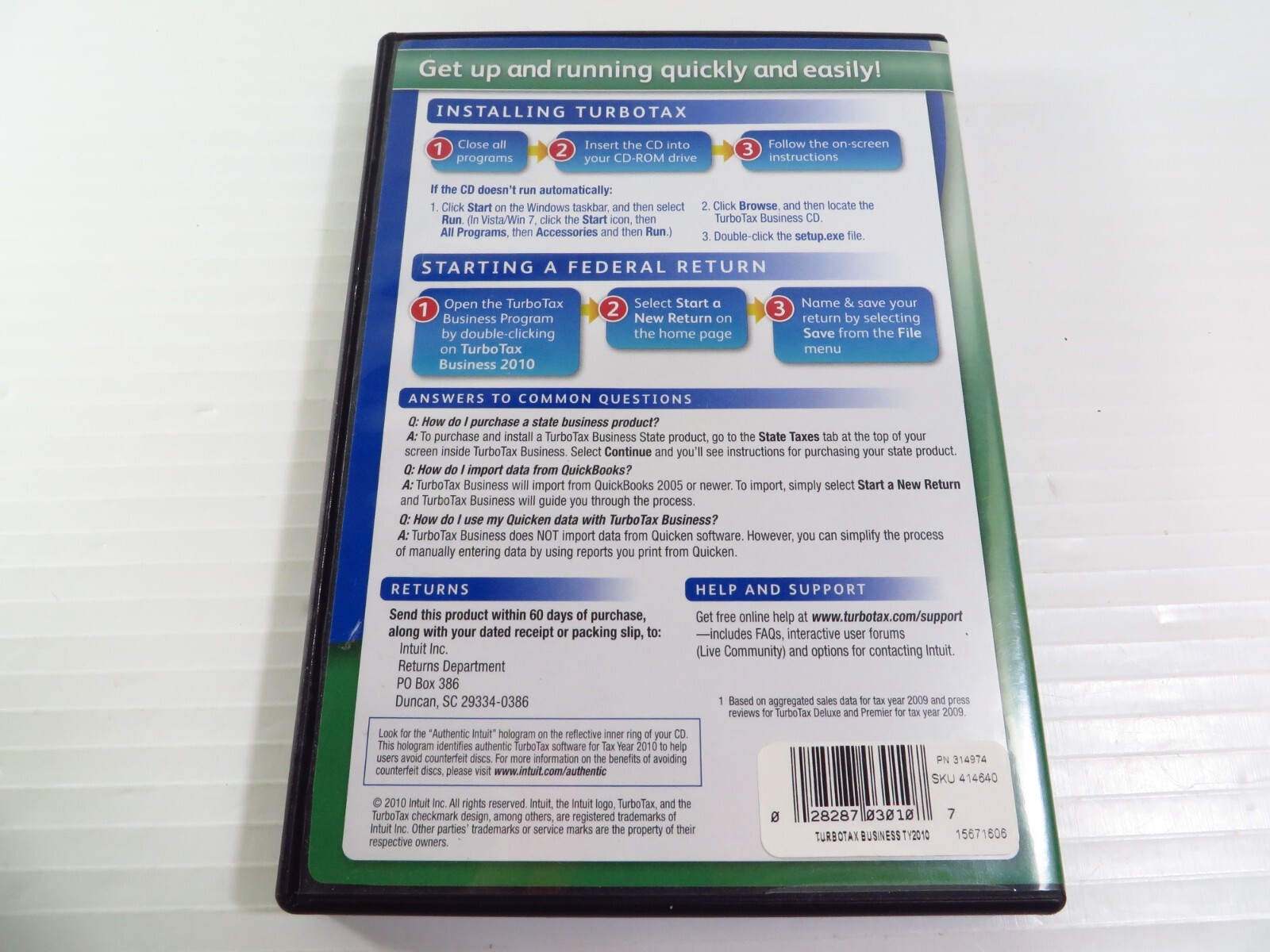 TURBOTAX BUSINESS 2010 CD for CORPORATION ESTATE TRUST TURBO TAX, Retail Pack
