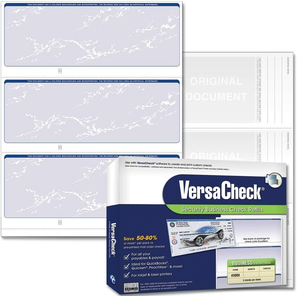 VersaCheck Security Business Check Refills: Form #3000 Standard – Blue -Prestige