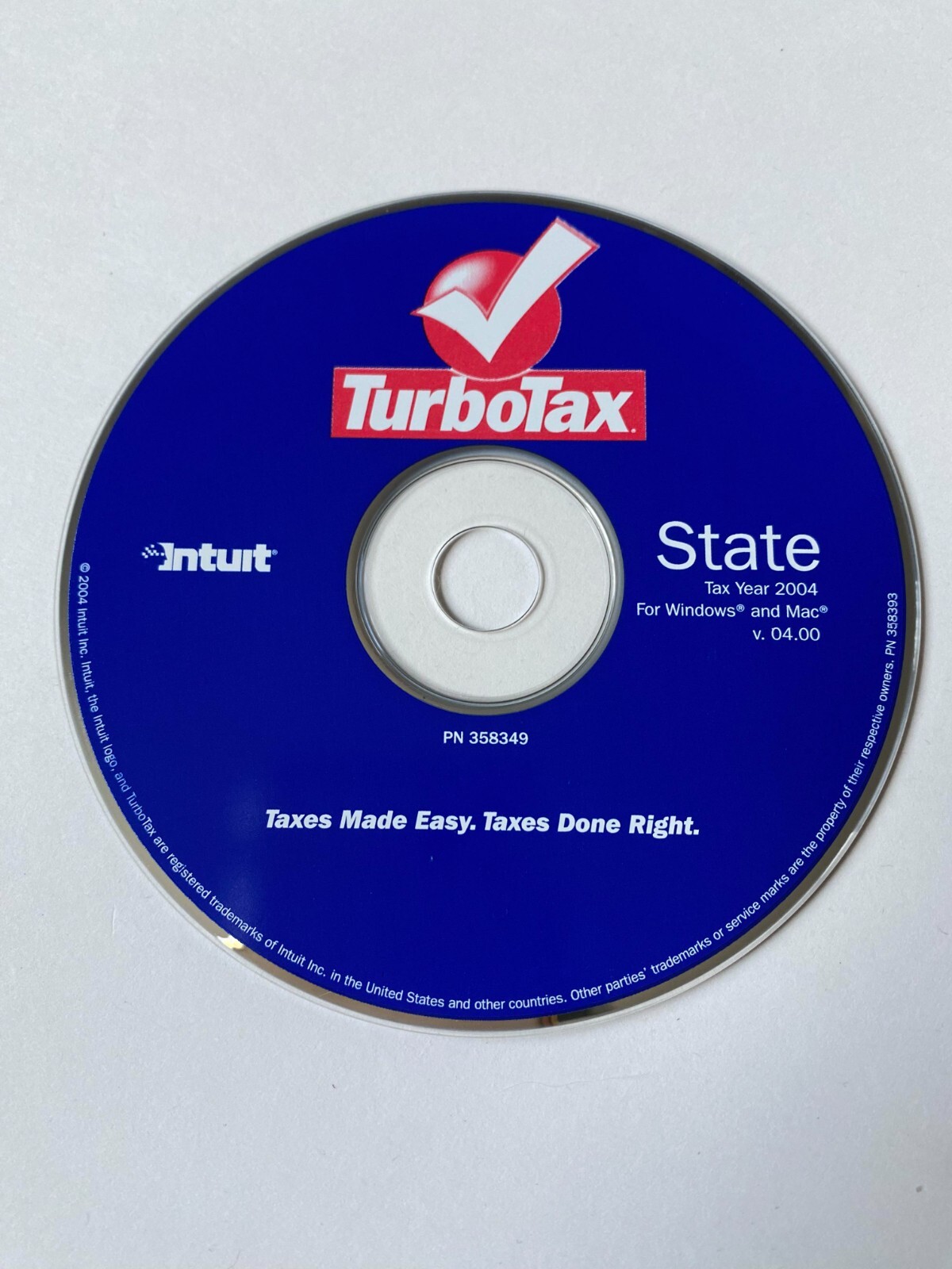 Turbotax 2004 State Turbo Tax – No more Efile PN 358349 Windows and Ma VERY GOOD