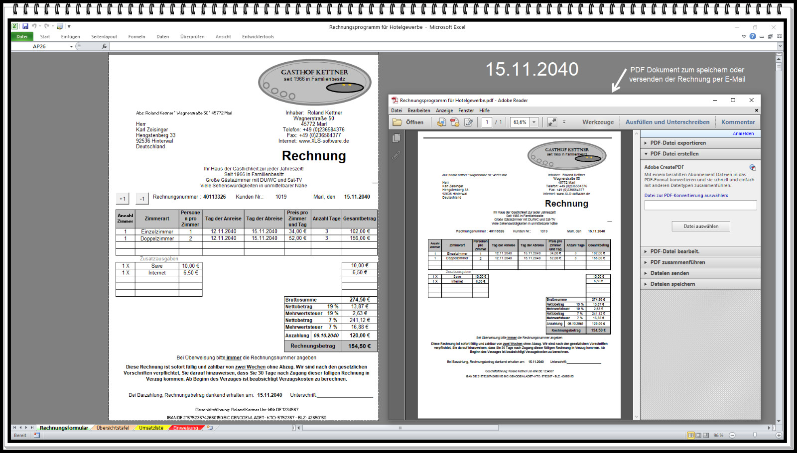 Rechnungen erstellen Hotelfach Hotel Fehrienwohnung FeWo Rechnungssoftware Excel