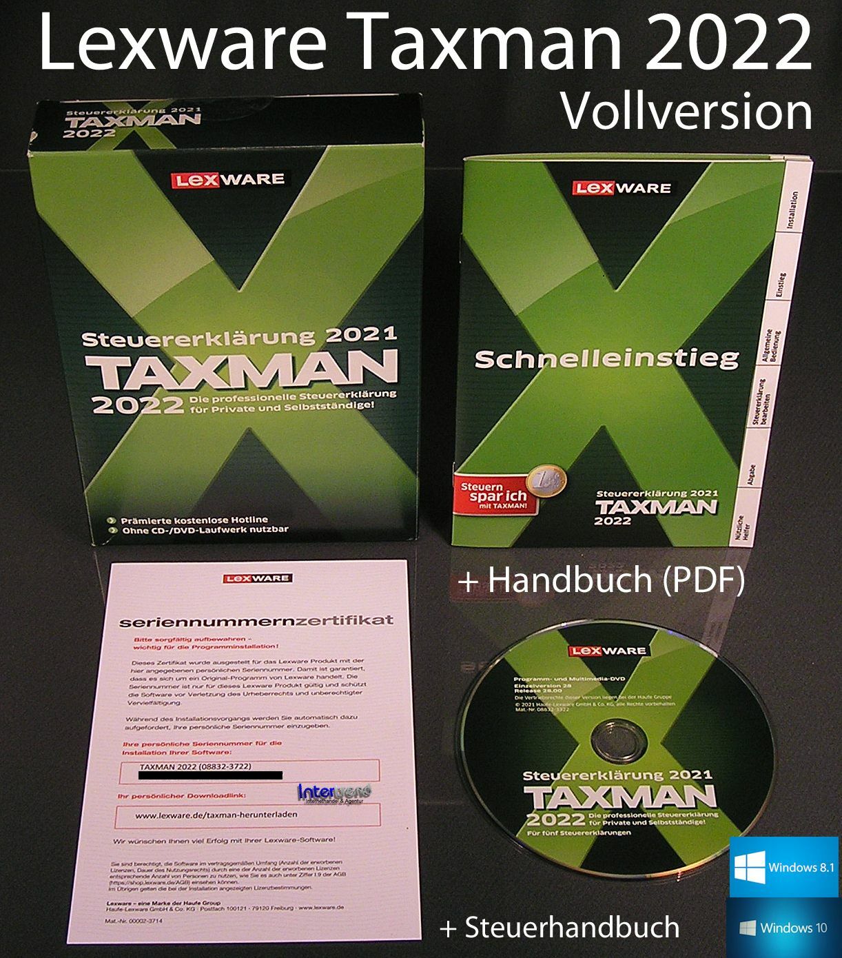 Lexware Taxman 2022 Vollversion Box + DVD Steuerjahr 2021 + Steuerhandbuch NEU