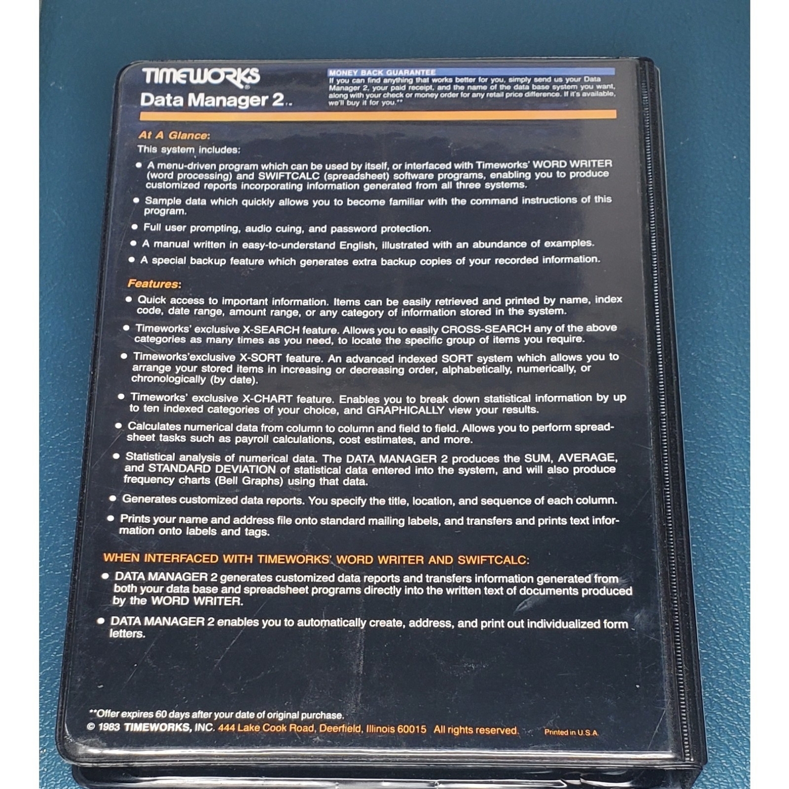 DATA MANAGER 2 by TIMEWORKS info manager C64 Disc software. 1983 excellent