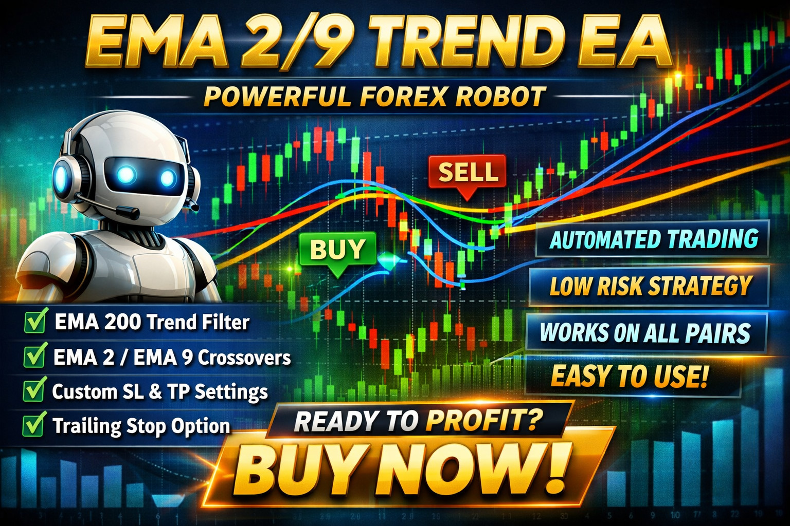 EMA Trend EA MT4 – Forex Gold CFD Auto Trading Robot | Free Lifetime Updates NEW