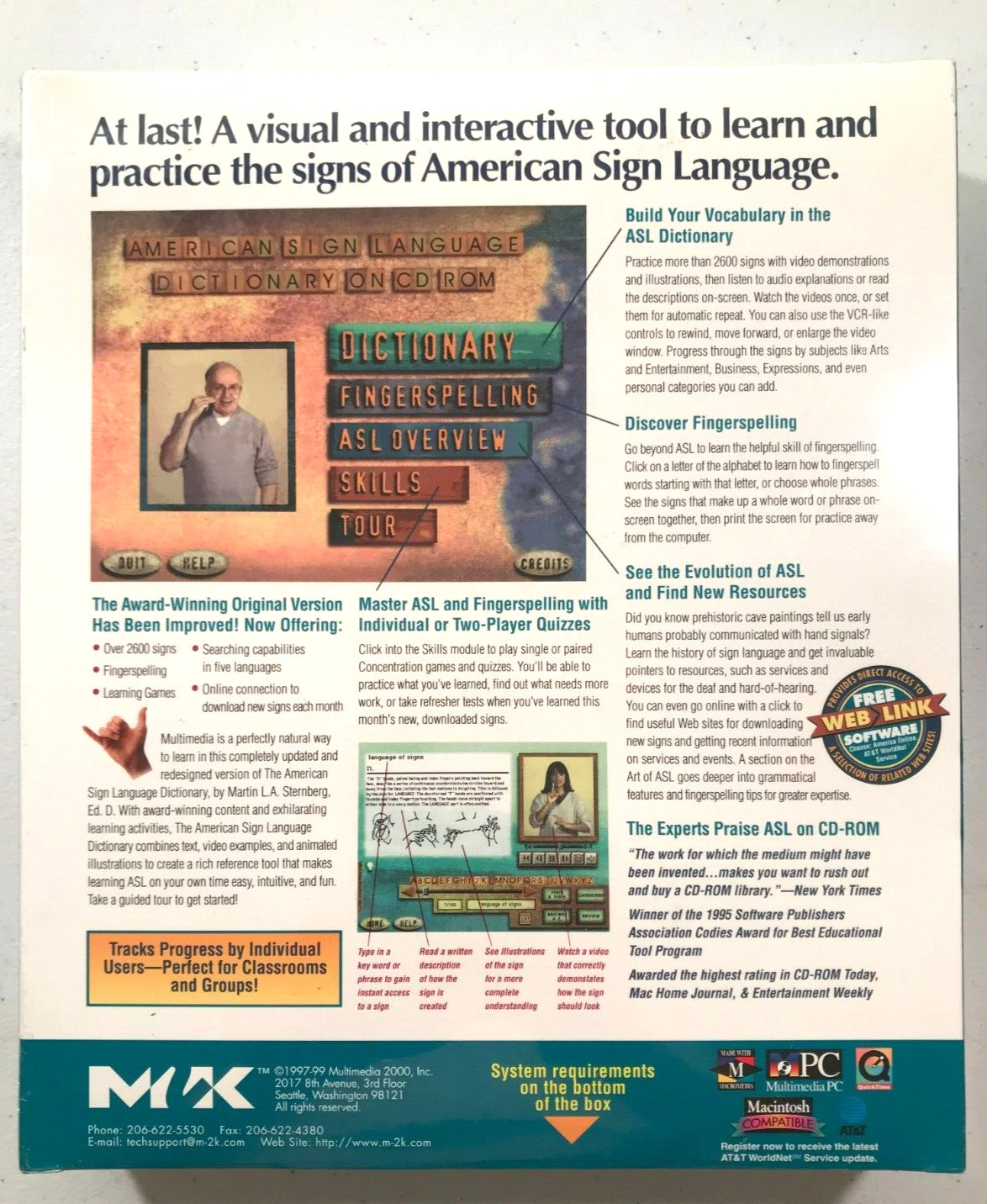 1999 NEW vintage software American Sign Language Dictionary CD-ROM for Window 95