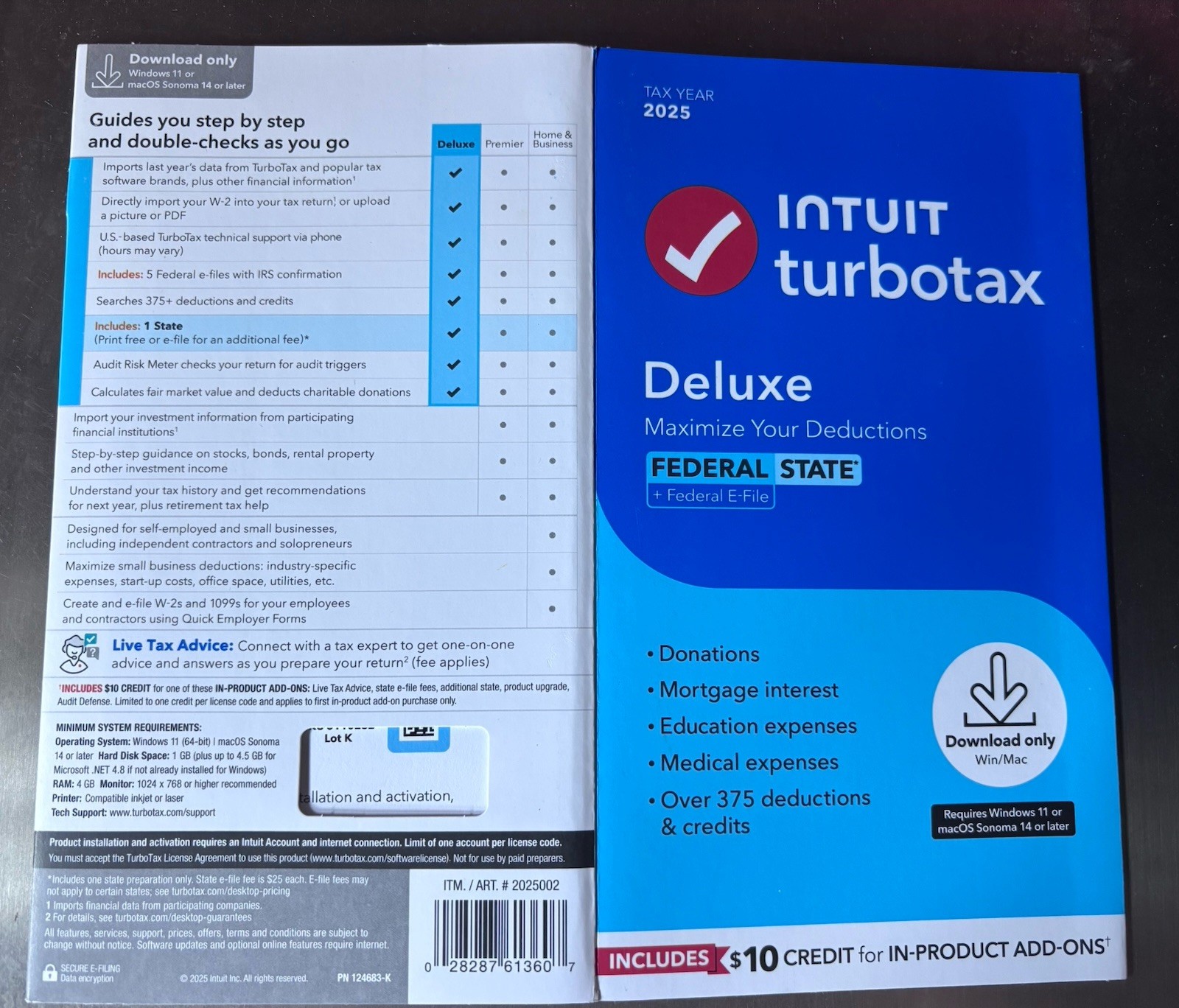 2025 TurboTax Deluxe Tax Software Fed State,Win Mac,Physical key card,Ships USPS