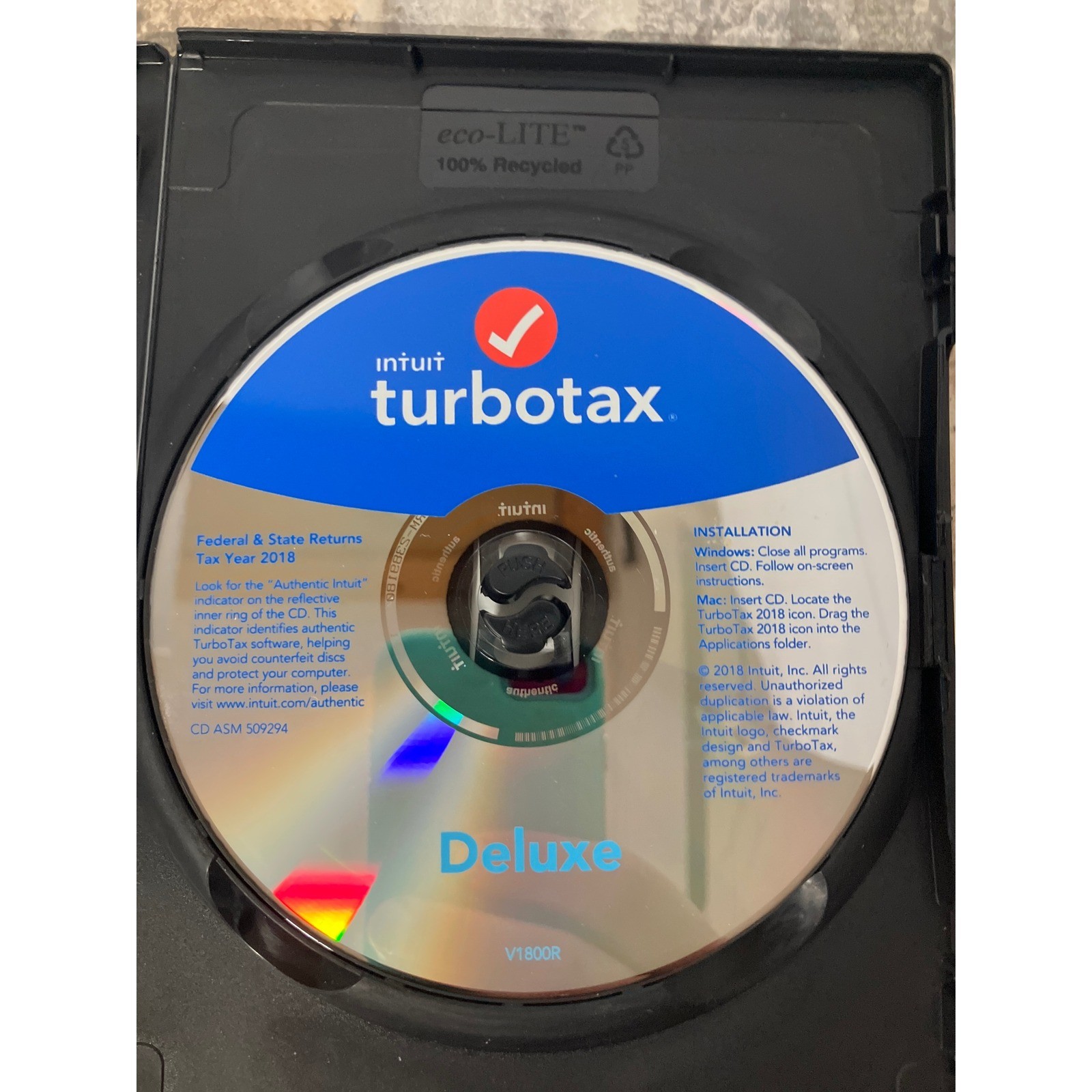 Intuit TurboTax Deluxe Tax Year 2018 Federal State Returns CD Software Window
