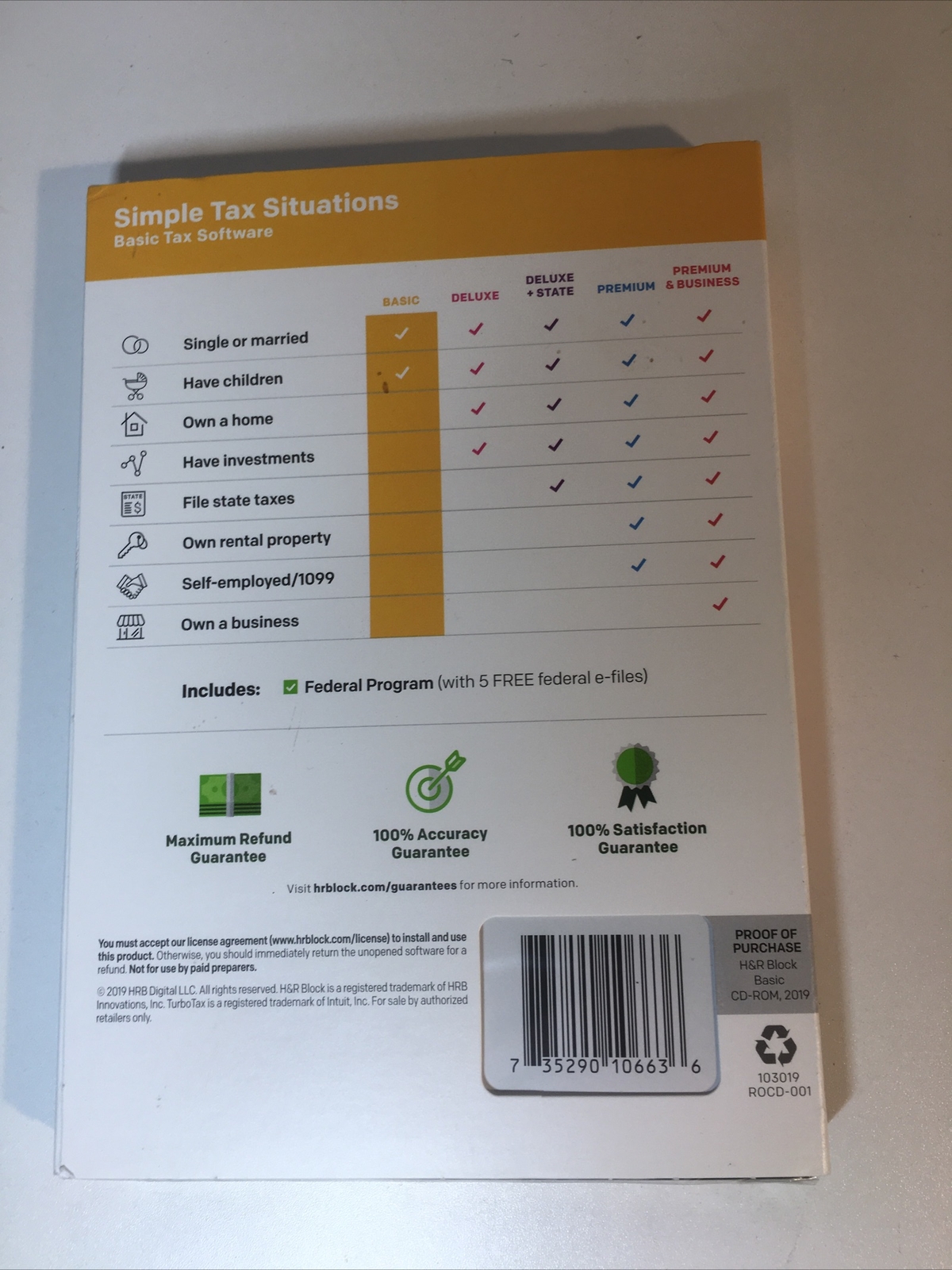 NEW H&R Block Simple Tax Situations – 2019 Federal Software