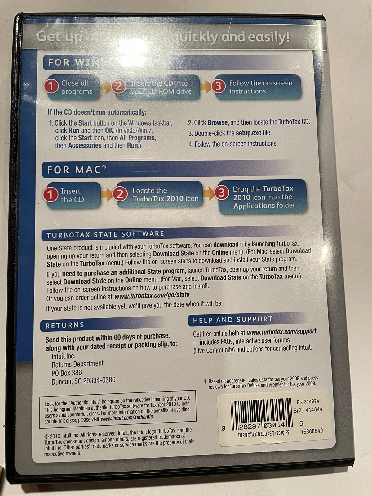 TurboTax Deluxe Federal and State 2009 2010 CD For Win or Mac