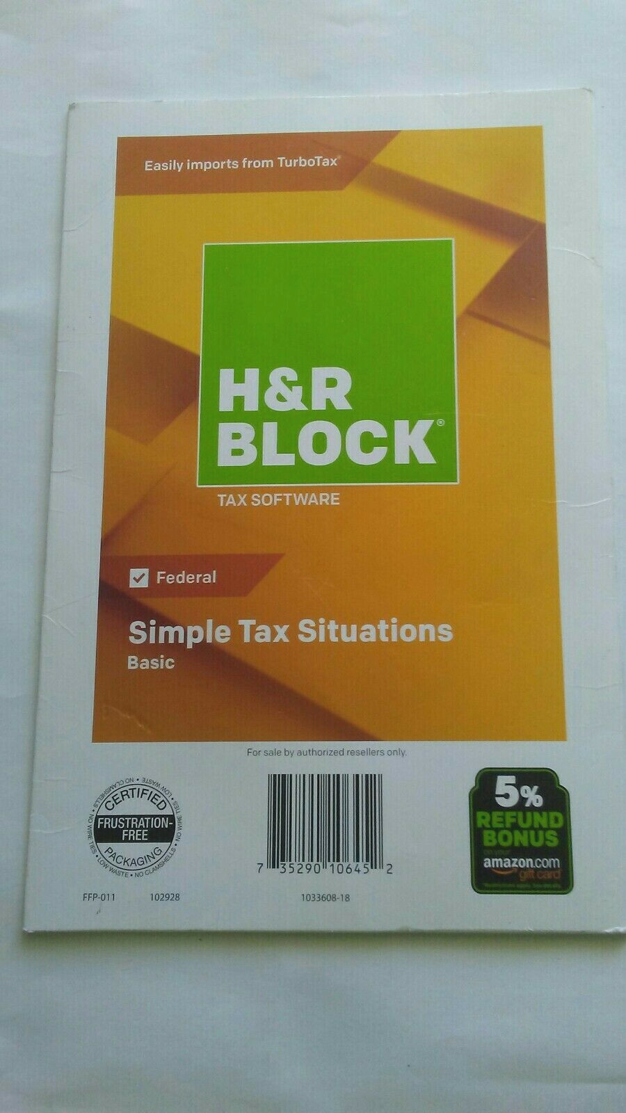 H&R Block Tax Software 2018 Basic Simple Tax Situations Federal New!