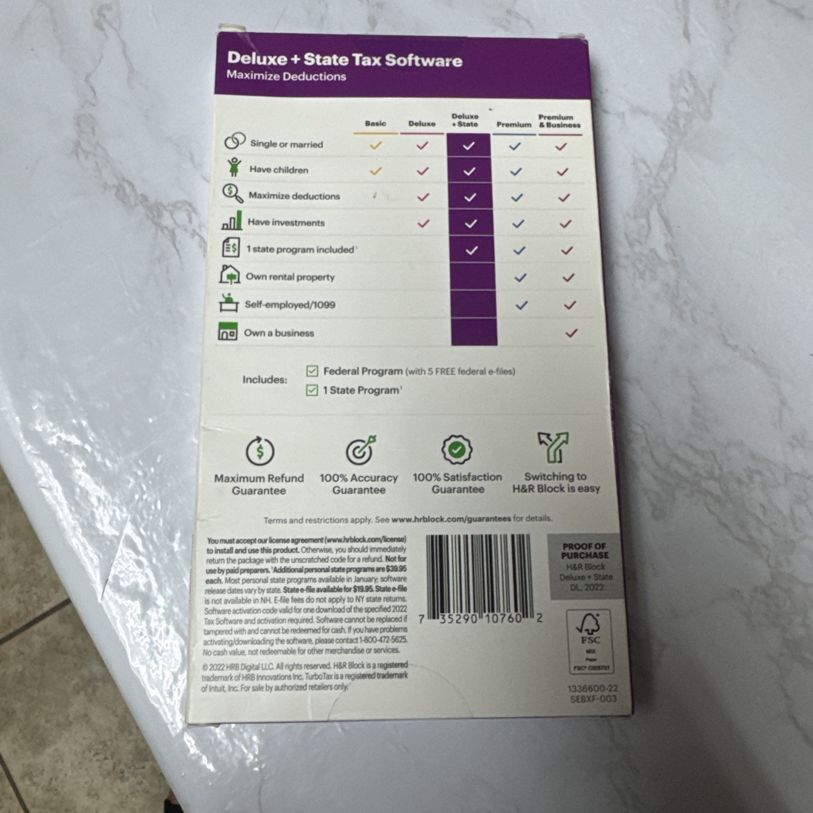 H&R Block Tax Software Deluxe + State 2022