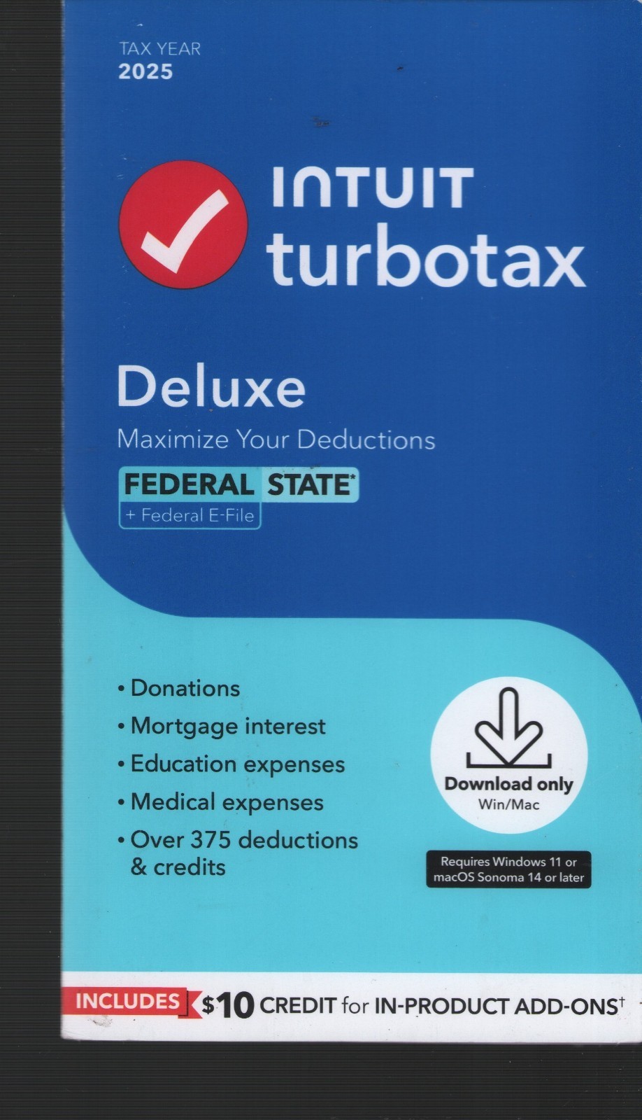 2025 Turbotax Deluxe Download FEDERAL STATE + Federal E-File