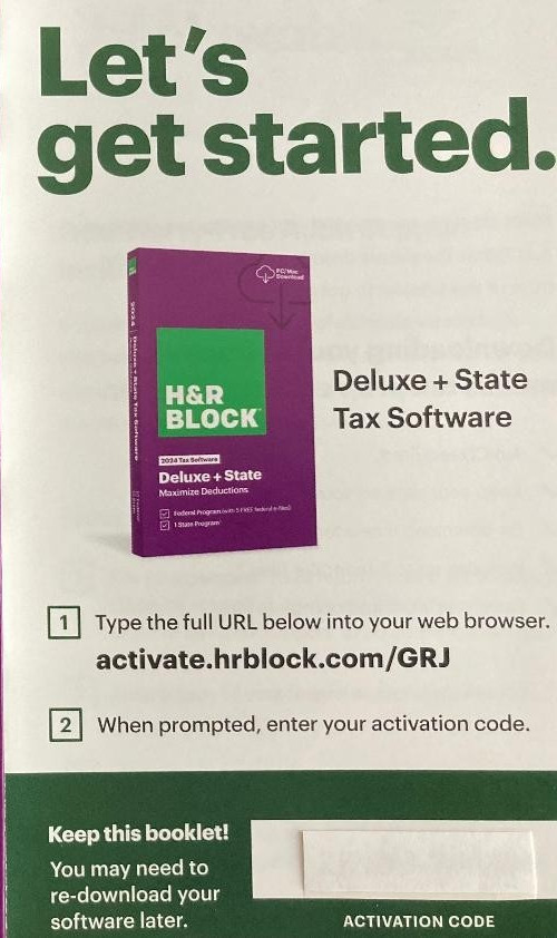 2024 H&R Block DELUXE Federal & State CODE for download send same day you buy it