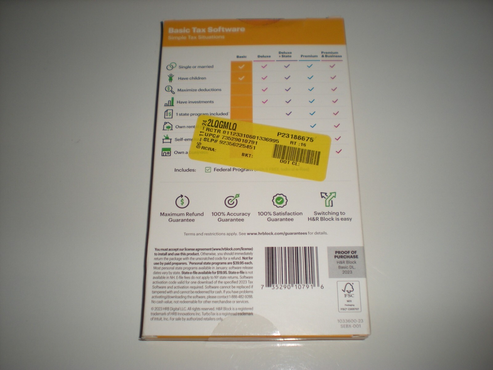H&R Block 2023 Basic Federal only. Imports Turbotax. Sealed retail box with code