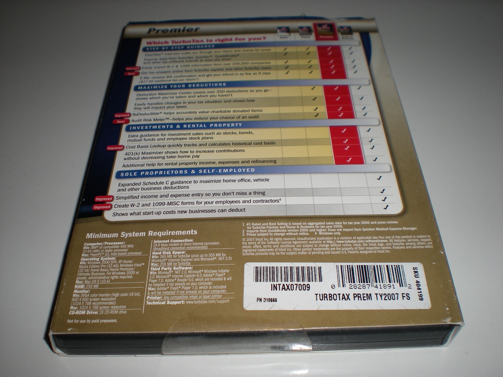 Turbotax 2007 Premier with state. Ugly Box. New sealed blemished box.