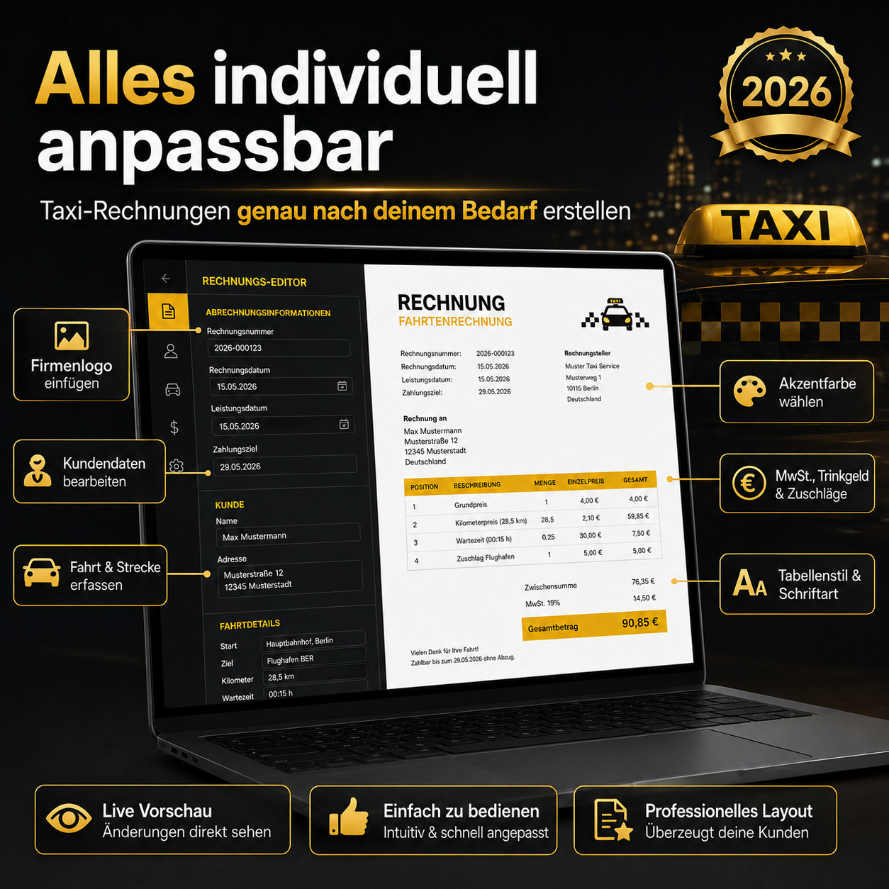 Taxi Invoice Generator Editor 2026 HTML Template PDF PNG Trip Invoice